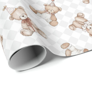 Papel De Presente Urso de pelúcia retrô nostalgia Babado xadrez