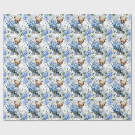 Papel De Presente Urso de Pelúcia Segura Flores de Hortênsia