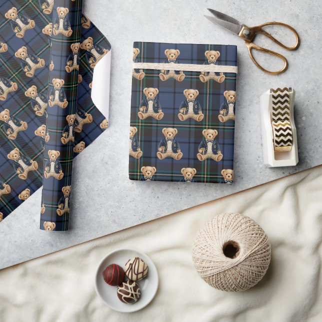 Papel De Presente Urso de pelúcia xadrez Luxo Preppy (Artesanato)