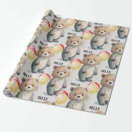 Papel De Presente Urso de Teddy Adiciona Nome Crianças Bonito Aniver