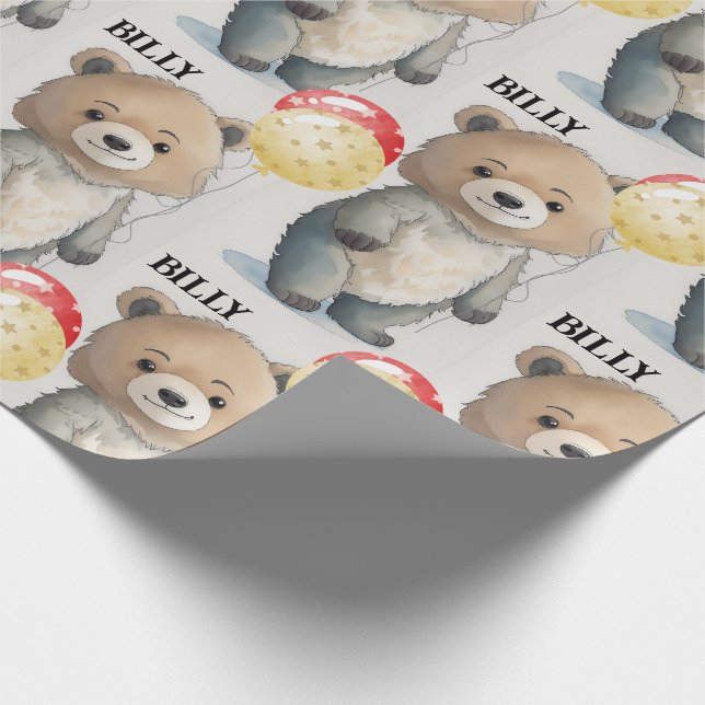 Papel De Presente Urso de Teddy Adiciona Nome Crianças Bonito Aniver (Ponta)
