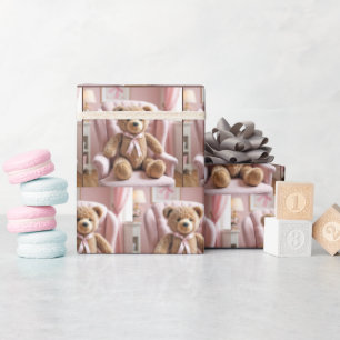 Papel De Presente Urso De Teddy Com Arco Rosa