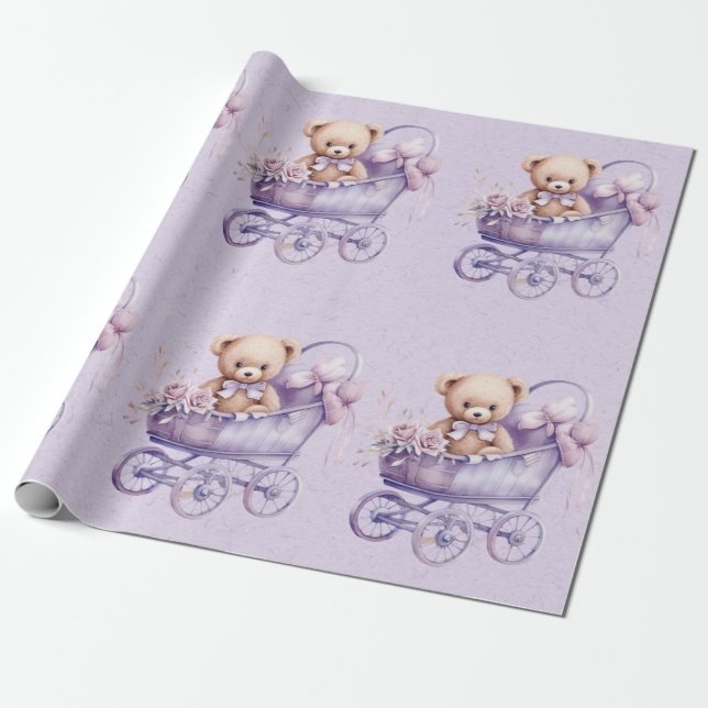Papel De Presente Urso De Teddy Com Chá de fraldas De Carruagem De L (Desenrolado)