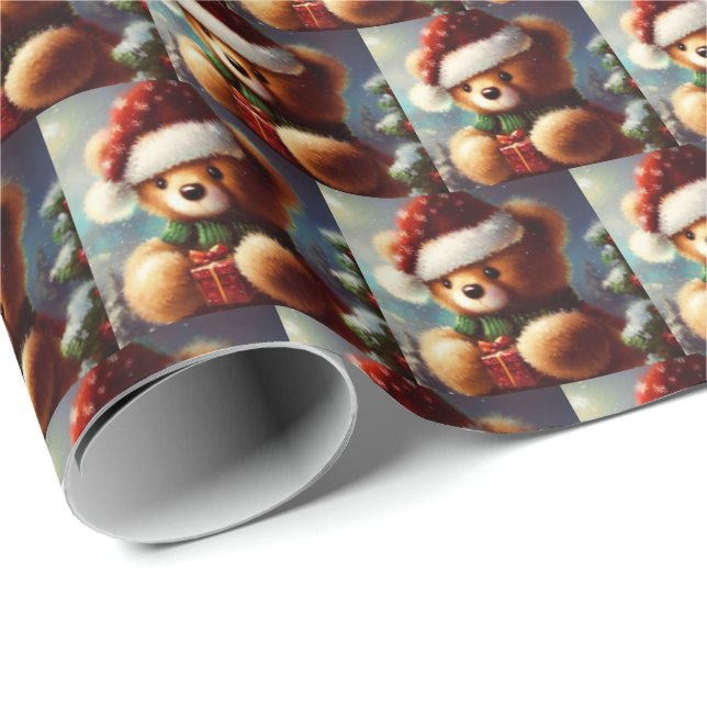 Papel De Presente Urso de Teddy de Natal 2 (Ponta do rolo)