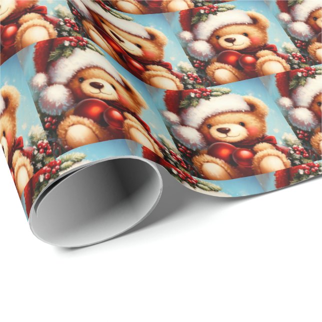 Papel De Presente Urso de Teddy de Natal 4 (Ponta do rolo)