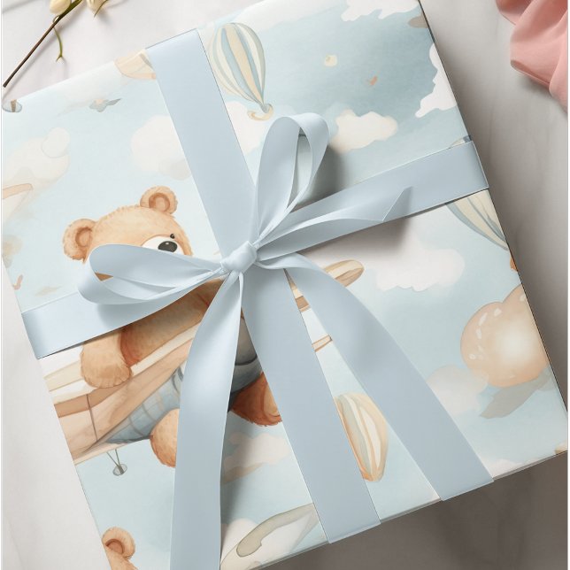 Papel De Presente Urso de Teddy e Crianças de Avião Padrão Invisível (Criador carregado)