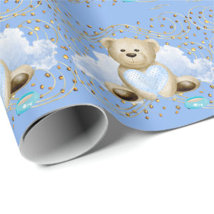 Papel De Presente Urso de Teddy e Papel de Enrolamento do Coração
