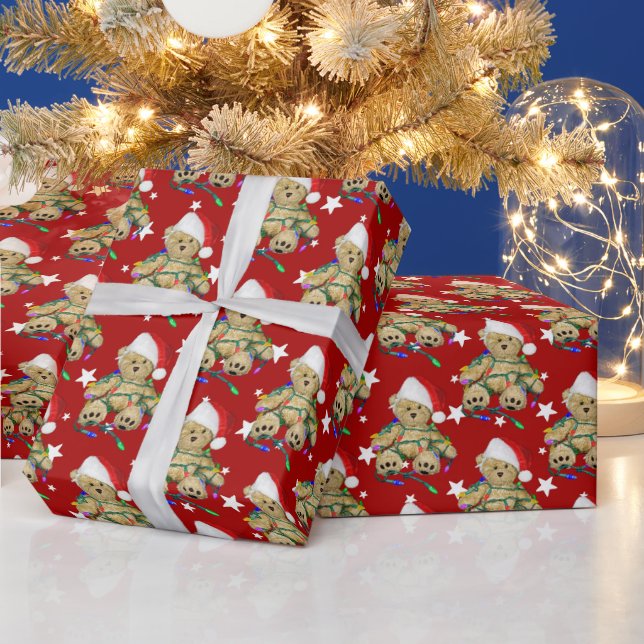 Papel De Presente Urso De Teddy Em Luzes De Natal (Feriados)