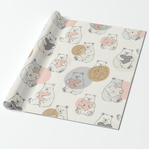 Papel De Presente Urso Fofo e Corações -- Berçário Pastel (10)