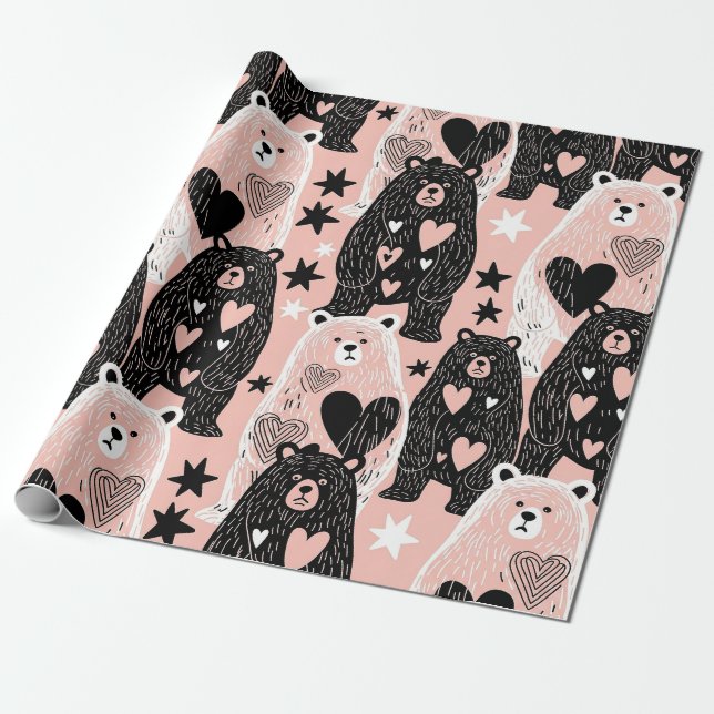 Papel De Presente Urso Fofo - Floresta de Pastéis Suaves (4) (Desenrolado)
