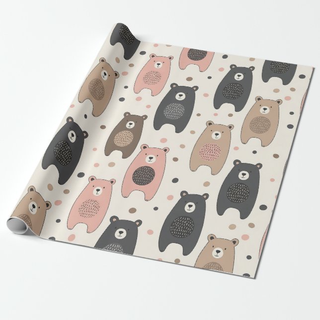 Papel De Presente Urso Fofo - Floresta Suave em Pastel (1) (Desenrolado)