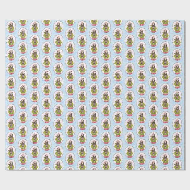 Papel De Presente Urso Fofo Segurando Casa de Biscoito de Natal Envo (Aberto)