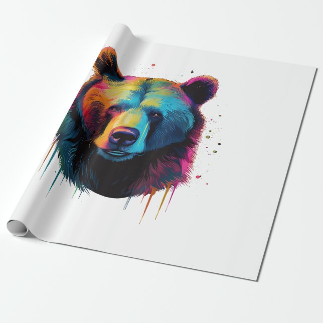 Papel De Presente Urso Grizzly Aproxima Urso Cinza Grande Pop (Desenrolado)