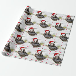 Papel De Presente Urso Grizzly Com Chapéu De Papai Noel