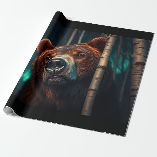 Papel De Presente Urso Grizzly, Pássaros e Arte Aurora (Desenrolado)