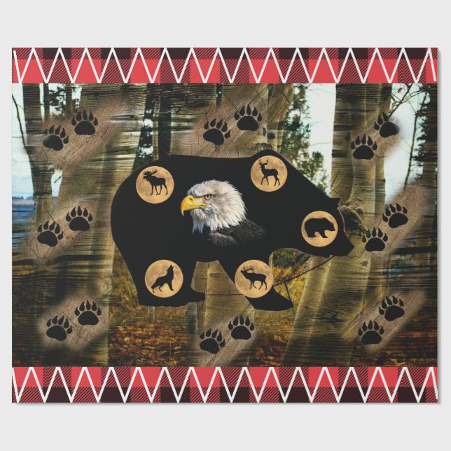Papel De Presente Urso-Lobo-Urso-Eagle Elk-Moose Deer (Aberto)