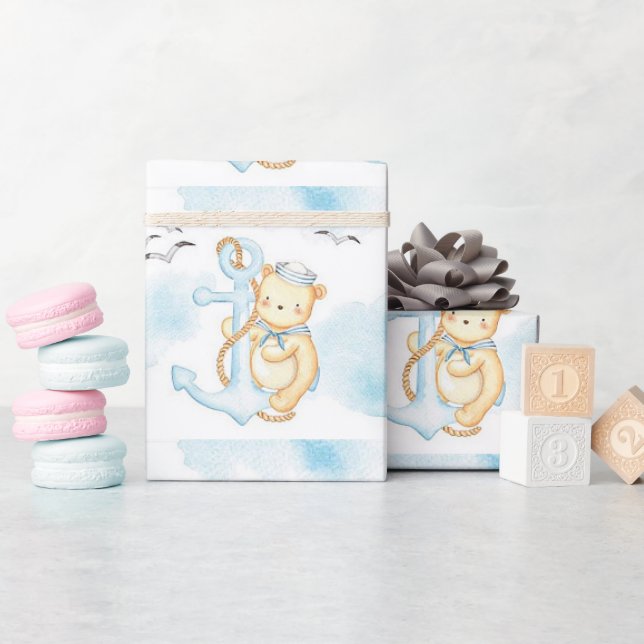 Papel De Presente Urso marinheiro fofo  (Chá de bebê)