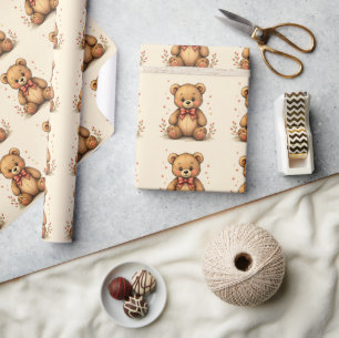 Papel De Presente Urso marrom pequeno e fofo com gravata