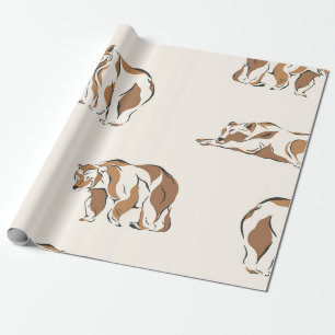 Papel De Presente Urso Minimalista Desenhado à Mão em Bege Animais S