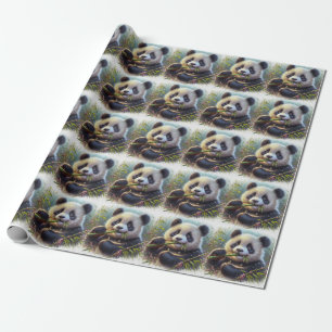 Papel De Presente Urso Panda Adorável Comendo Bambu
