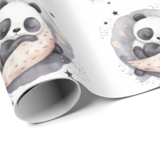 Papel De Presente Urso Panda Bebê Aquarela Hora da Soneca