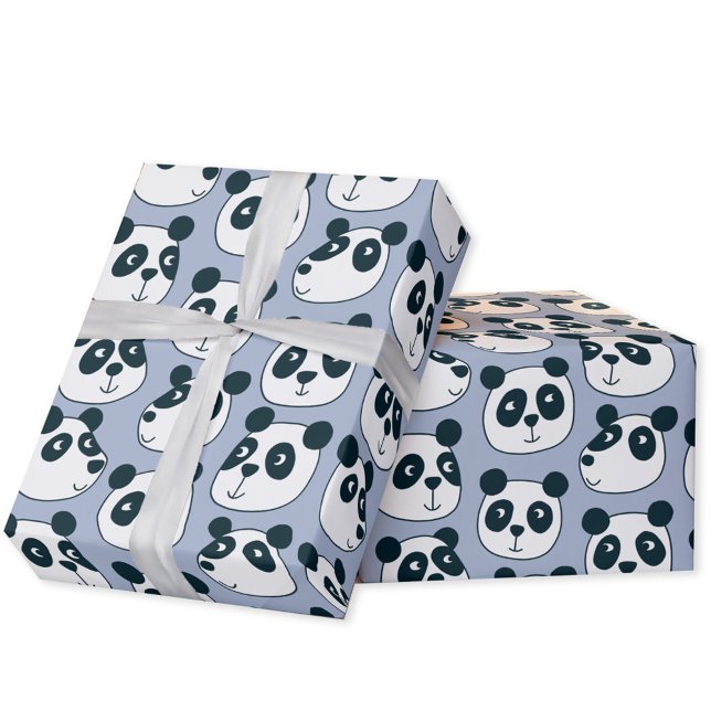 Papel De Presente Urso Panda Bonito (Fun panda bear cartoon blue gift wrapping paper roll)
