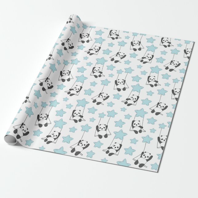 Papel De Presente Urso Panda Bonito Entre As Estrelas | Bebê (Desenrolado)
