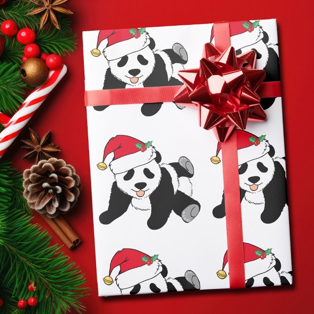 Papel De Presente Urso Panda de Natal em Santa Hat (Criador carregado)