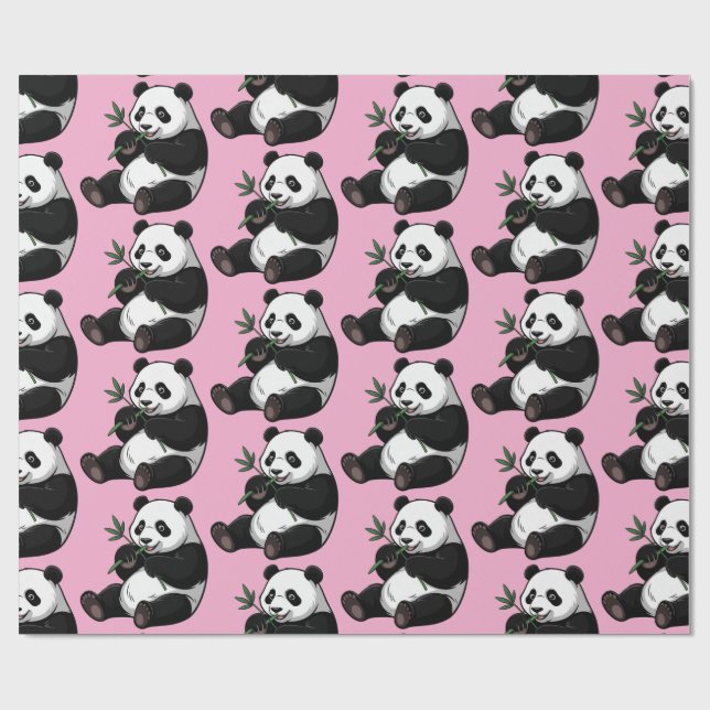 Papel De Presente Urso Panda Fofo e Moderno com Bambu Rosa (Aberto)