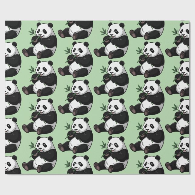 Papel De Presente Urso Panda Fofo Moderno e Elegante com Bambu Verde (Aberto)