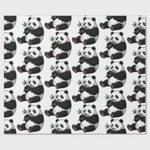 Papel De Presente Urso Panda Fofo Moderno e Tendência com Bambu Verd