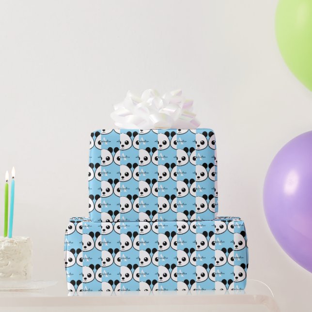 Papel De Presente Urso Panda Fofo – Monograma Personalizado  (Presentes para festas)
