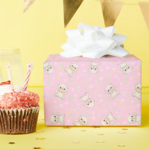 Papel De Presente Urso Pastel Fofo e Formas Geométricas Sem Costura