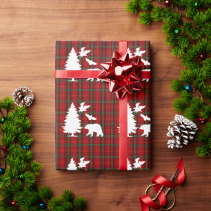 Papel De Presente Urso-Pinheiro Águia Vermelho Preto