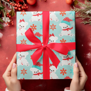 Papel De Presente Urso Polar Azul Férias Inverno Natal