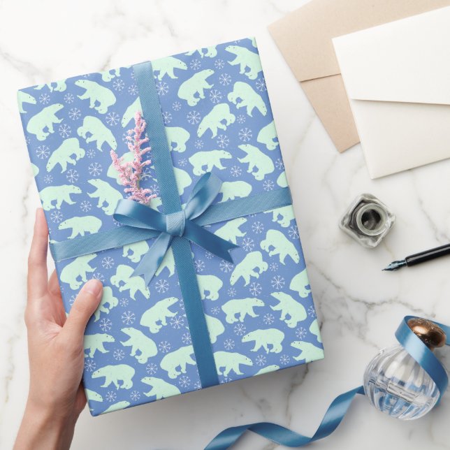 Papel De Presente Urso Polar Branco em Azul, Todas as Ocasiões (Presentear)