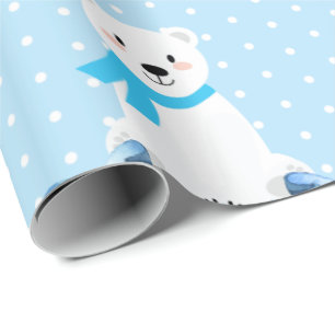 Papel De Presente Urso Polar Cinto de inverno Menino Azul