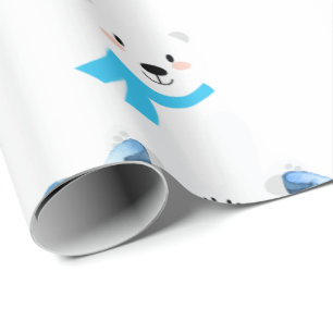 Papel De Presente Urso Polar Cinto de inverno Menino Azul