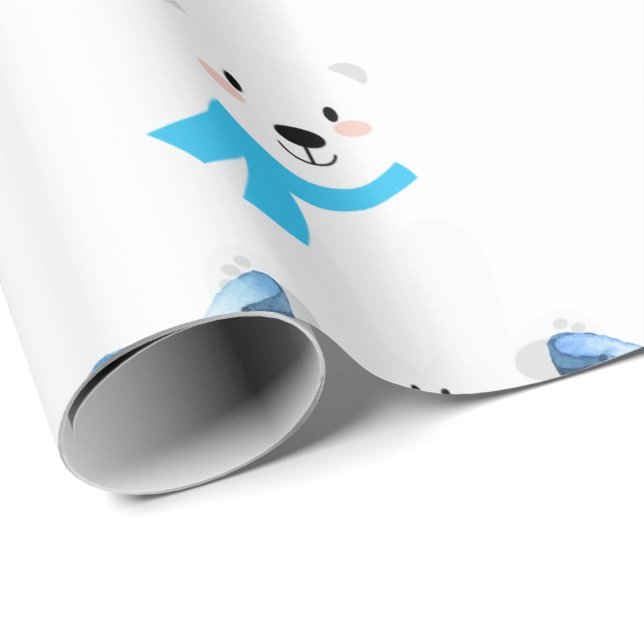 Papel De Presente Urso Polar Cinto de inverno Menino Azul (Ponta do rolo)