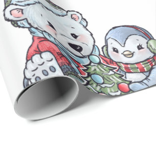 Papel De Presente Urso Polar de Natal com Amigo