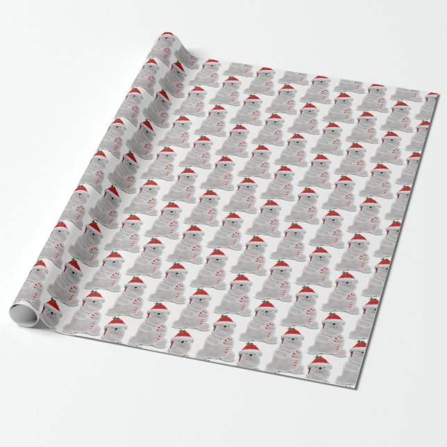 Papel De Presente Urso polar de Natal com cana doce (Desenrolado)