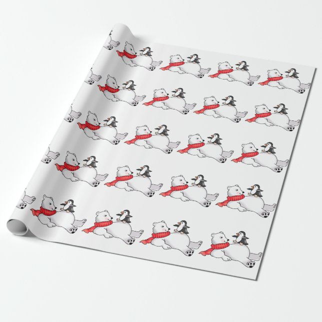 Papel De Presente Urso Polar e Pinguim (Desenrolado)
