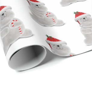 Papel De Presente urso polar sorridente com cana doce