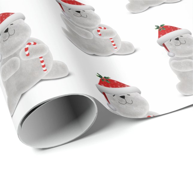 Papel De Presente urso polar sorridente com cana doce (Ponta do rolo)