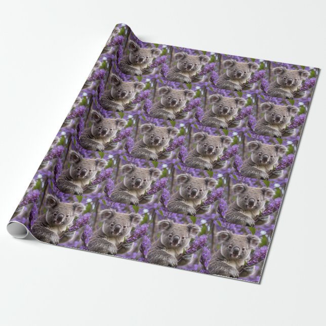 Papel De Presente Urso Purple Jacaranda Koala (Desenrolado)