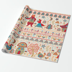 Papel De Presente Urso, raposa, galinha e galinha com galinha, fada
