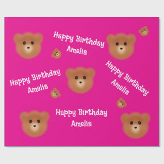 Papel De Presente Urso Rosa Personalizado