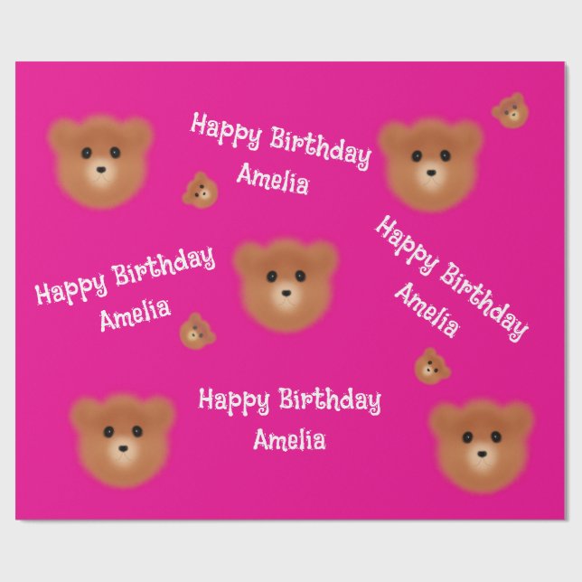 Papel De Presente Urso Rosa Personalizado (Aberto)
