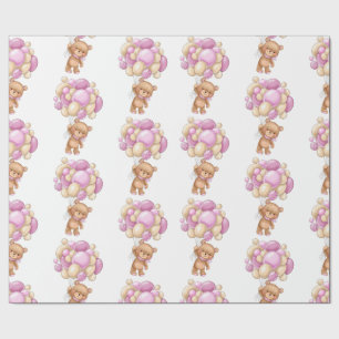 Papel De Presente Urso Teddy Feliz Churrasco de Bebê Rosa