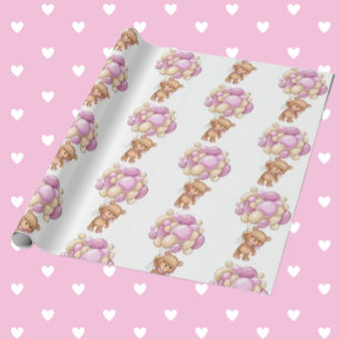 Papel De Presente Urso Teddy Feliz Churrasco de Bebê Rosa